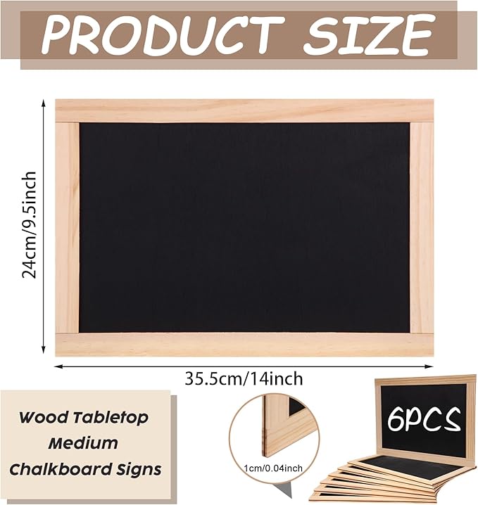 Harloon 6 Pcs 14" x 9.5" Framed Chalkboard Bulk Double Sided Wood Tabletop Small Chalkboard Signs Mini Blackboard Classroom School Supplies for Party Home Office Art Craft Birthday Wall Menu Food