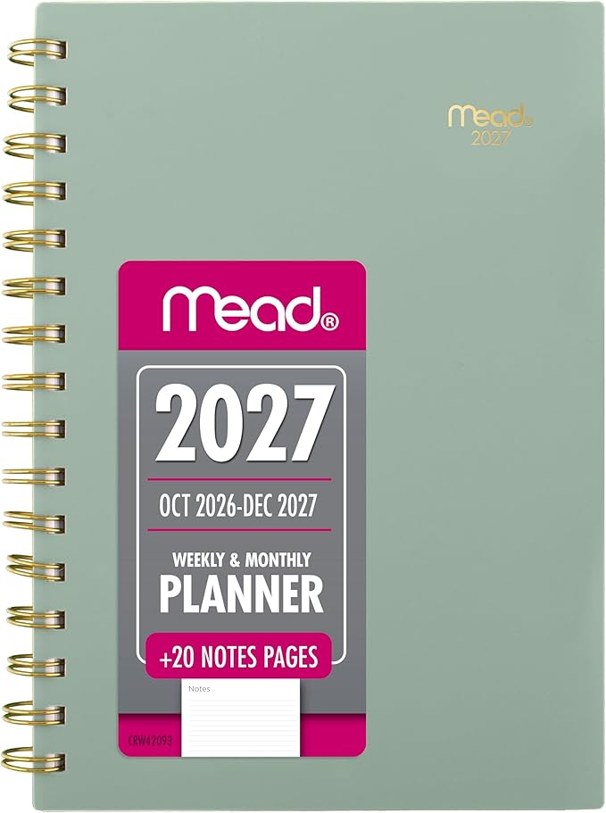 Mead 2027 Planner, Weekly & Monthly, 15-Month Oct-Dec, 5.5" x 8.5", Soft Grass (1806-200-27)