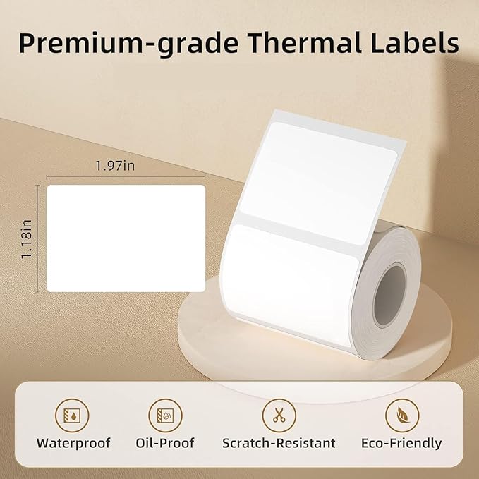 B1 B21 B3S Label Maker Tape, 1 Roll Adapted Label Print Paper Mini Labels Sticker 1.98"x 1.18" (50x30mm) Standard Laminated Office Container Labeling Tape Replacement for B1 Label Maker (White)