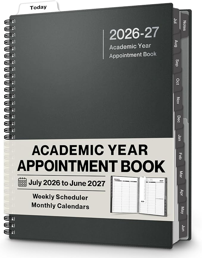 Dunwell 2026-2027 Appointment Book 8.5 x 11, July 2026 to June 2027, 15-Minute Hourly Schedule Planner with Laminated Tabs, Daily Professional Agenda