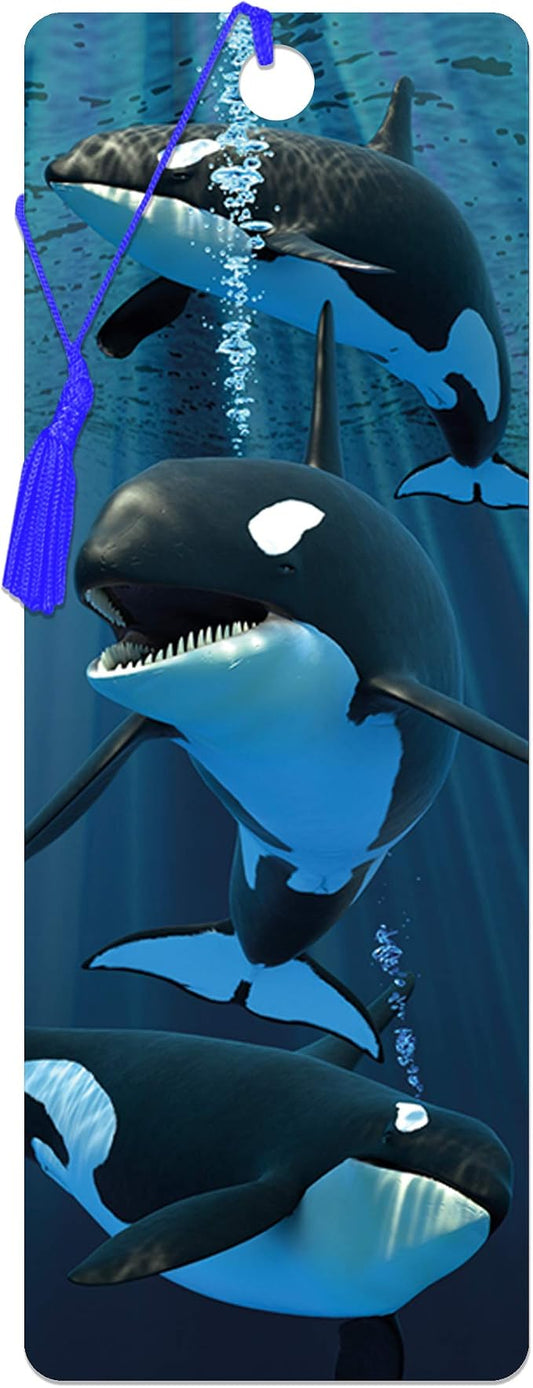 3D LiveLife Bookmark - Orcas from Deluxebase. Cute Lenticular Orca Page Marker. Animal Themed Accessories for Book Lovers. Small Gifts for Men, Women, Writers and Teachers.