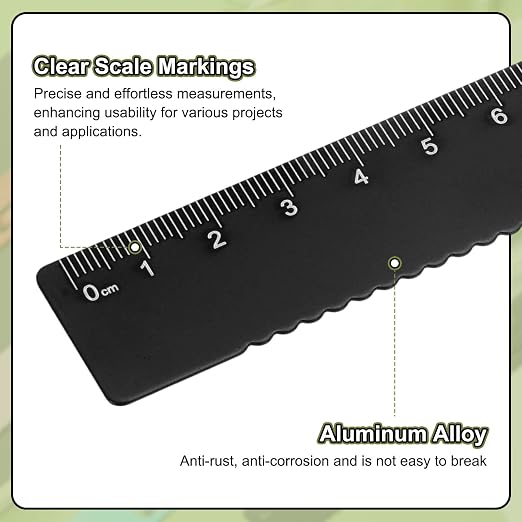 HARFINGTON Straight Ruler 15cm Metric Metal Aluminum Alloy Measuring Bookmark Clip Ruler Scale Tool for Measure Study Reading Classroom Office, Black
