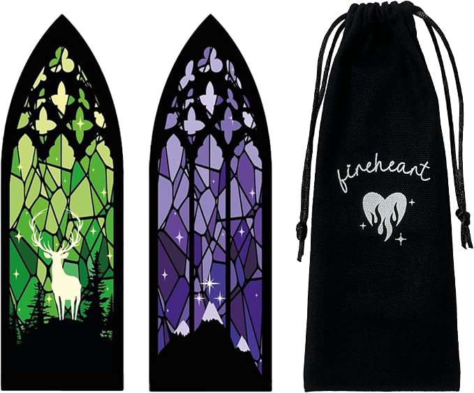 VEILUNE Stained Glass Style Acrylic Bookmarks Set of 2 Fantasy Inspired Transparent Bookmarks Featuring Stag of the Spring Court and Twilight Court Designs