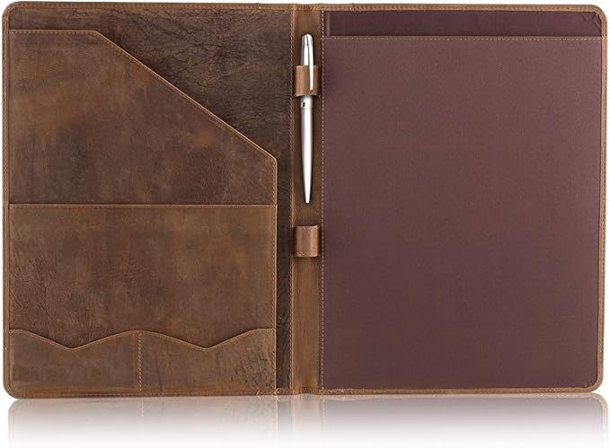 Moonster Leather Portfolio Professional Organizer Padfolio – Resume Folder with Luxury Pen - Leather Binder Portfolio Writing Pad with Business Card Holder - Portfolio Folder for Men & Women
