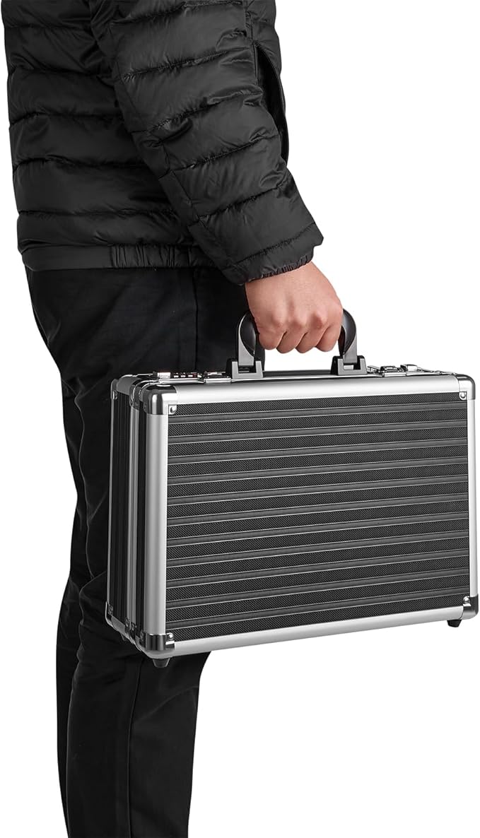 LOCKCURX File Organizer Storage Box - 14.2 x 9.4 x 4.5 Inch Medium, Portable Locking Storage Totes with Dual Combination Locks for Cash, Documents & Valuables - Black
