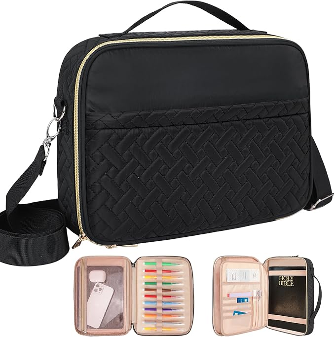 Dofilachy Bible Covers for Women - Stylish Bible Case for Women - Large Bible Cover with Durable Handle - Carrying Case for Girls Boys Kids with Metal Zipper - Bible Bag Journal Case