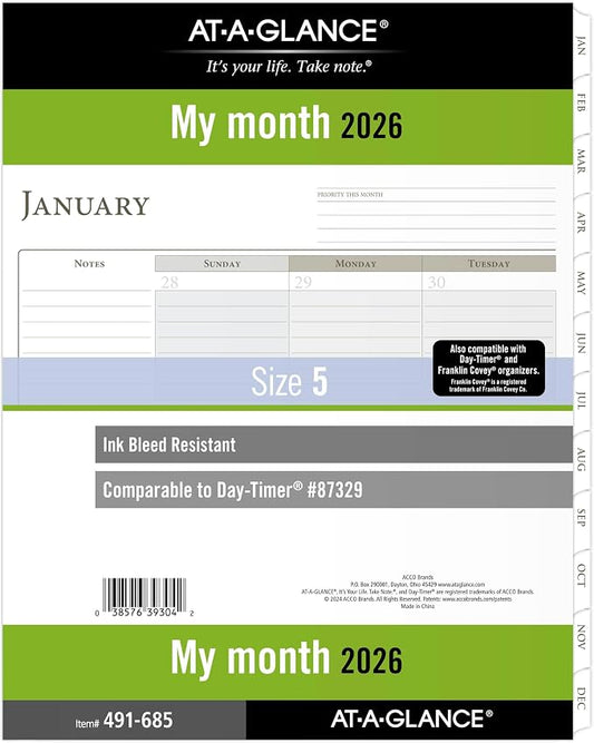 AT-A-GLANCE 2026 Planner Refill, Monthly, 8-1/2" x 11", Folio Size 5, Loose-Leaf (491-685-26)
