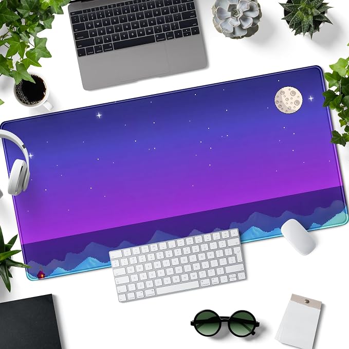 Purple Large Gaming Mouse Pad Extended Kawaii Cute Desk Mat Pad Anime Mousepad XXL Night Keyboard Pad Computer Laptop Mouse Mat Office Desktop Decor Pad 31.5x15.7 in