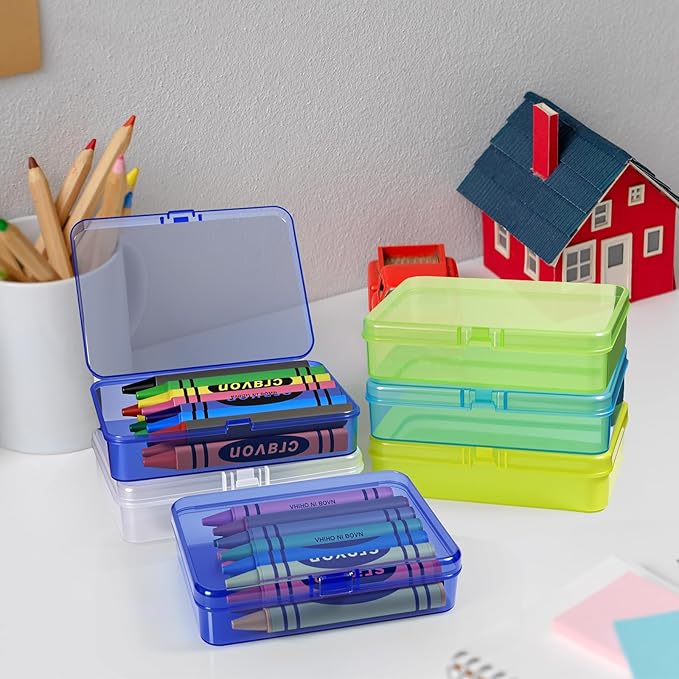 30 Pcs Plastic Crayon Box with Hinged Lid Clear Storage Containers Crayon Case for School Classroom Supplies (Dark Blue)