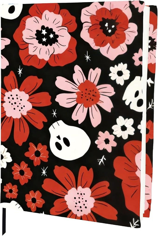 CRASPIRE Floral Stretchable Book Cover Protector Gothic Washable Reusable Jumbo Fabric Elastic Sleeve Stretchy Wrap Up to 9x11In for Hardcover Paperbacks Book Lover Notebook Textbook Reader Halloween