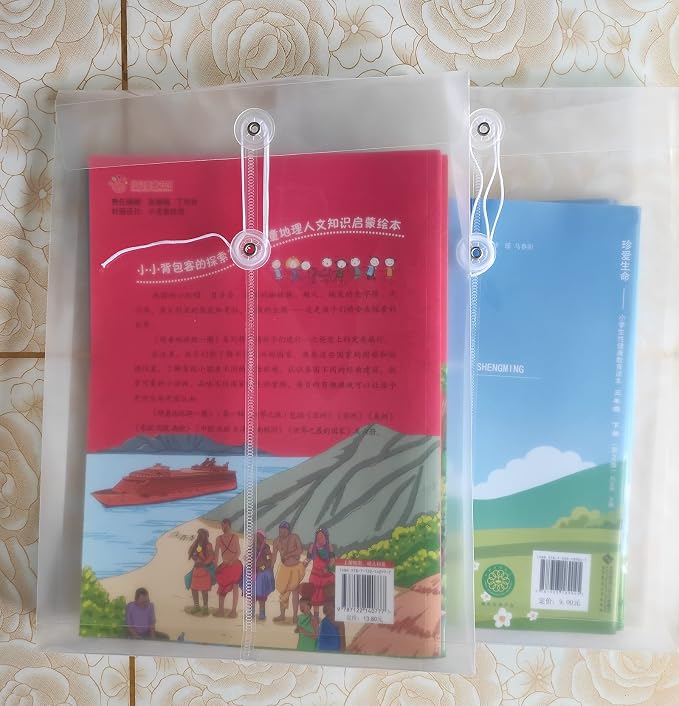 Letter A4 Size Poly String Envelope with Expandable Gusset,Clear Poly Reusable File Folders Project Paper Documents Organizer for Office School Home, 10 Pack