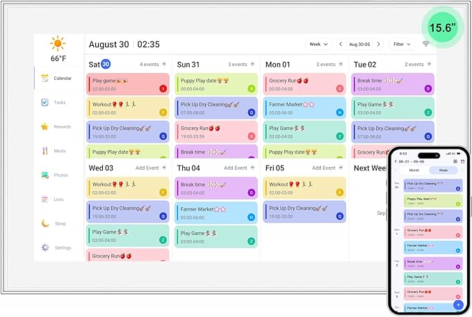 15.6 Inch Digital Calendar, Smart Digital Planner & Chore Chart with IPS FHD 1920x1080 Touchscreen Display for Family Organizer - Built-in DigitaI Picture Frames Function, Gift for Mom/Women