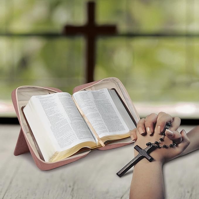 Bible Covers for Men & Women, Bible Case Carrying Church Bag with Book Stand, Bible Bag with Handle, Zipper and Multi-Pockets for Scripture Study Bible Protector