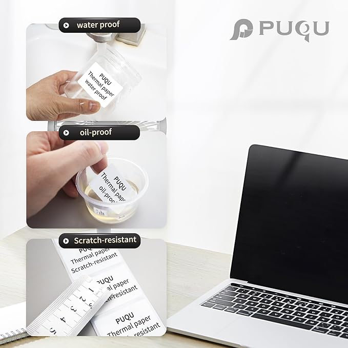 PUQU 30x50mm Direct Thermal Sticker Labels, Self-Adhesive All-Purpose Label Maker Tape, Compatible with AQ Series Label Printer, Refills Standard Laminated Office Labeling, 1 Roll of 150 Labels