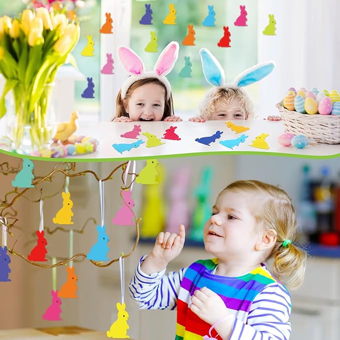 200 Pieces Bunny Paper Cutouts Easter Bulletin Board Decorations Colorful Bunny Shapes Accents Bunny Die Cuts for Classroom Home Decor DIY Craft Projects