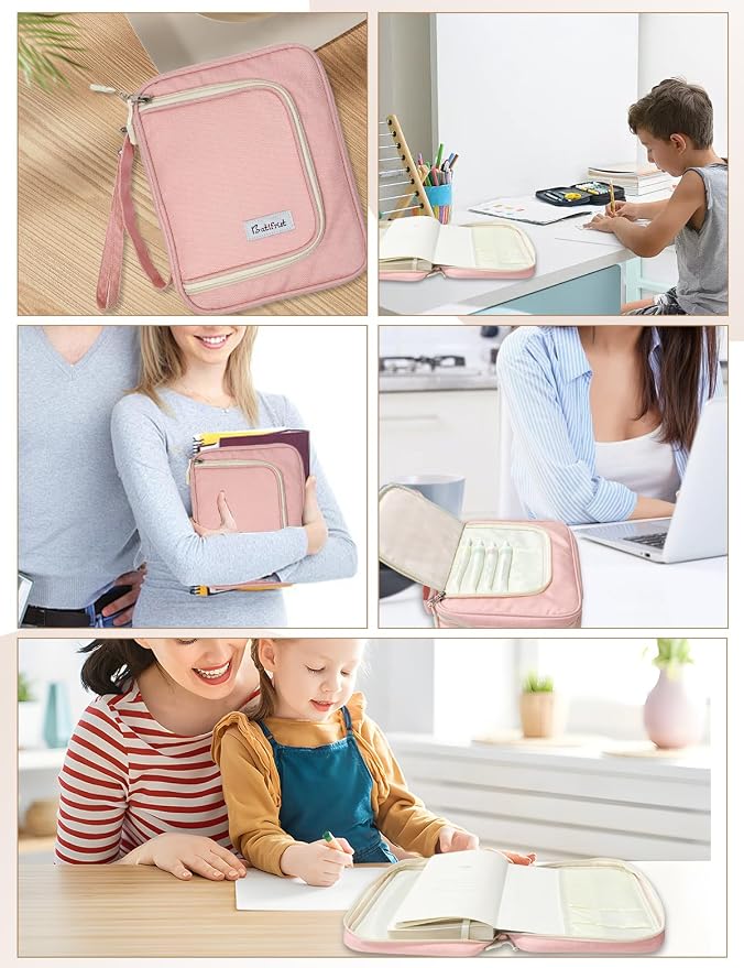 Bible Cover Case for Women, Church Study Book Bible Bag, Bible Carrying Case with Pockets for Bible Accessories, Bible Book Cover with Zipper Christian Gifts fits Bible Size Up to 9.5"x8"x2" Pink