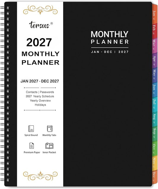 2027 Planner-2027 Monthly Planner, Jan 2027-Dec 2027, 9" x 11" | 12-Month Calendar Planner with Inner Pocket and Colorful Monthly Tabs, Ideal for School and Work