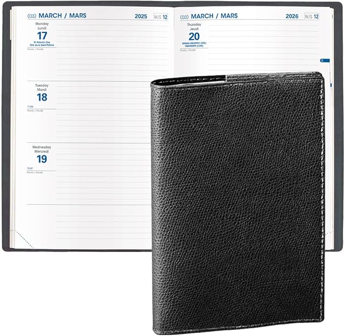 Quo Vadis 2026 Hebdo - Bi-Lingual (EN/FR) - Weekly/Monthly Planner - 12 Months, Jan. to Dec. - 6 1/4 x 9 3/8" - Grained Faux Leather Club Black Covers - Productivity Time Management Organizer