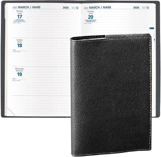 Quo Vadis 2026 Hebdo - Bi-Lingual (EN/FR) - Weekly/Monthly Planner - 12 Months, Jan. to Dec. - 6 1/4 x 9 3/8" - Grained Faux Leather Club Black Covers - Productivity Time Management Organizer