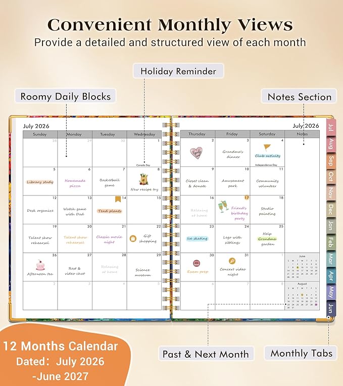 Academic Planner 2026-2027, Hardcover Weekly and Monthly Calendar Planner from July 2026 - June 2027, 6.1" x 8.2" A5 Daily Agenda with Tabs, College School Organizer for Student Teacher, Autumn Woods