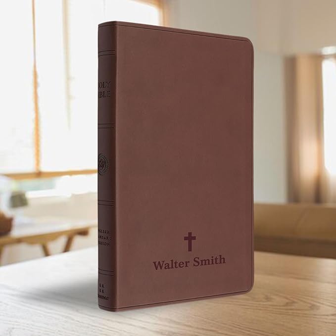 Personalized ESV Thinline Bible Large Print English Standard Version Faux Leather Holy Bible ESV with Custom Name, Date and Text | Custom Gift for Christian & Religious Celebrations | Brown