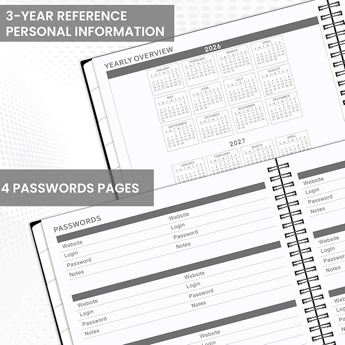 2026-2027 Monthly Planner -Planner 2026-2027, JUL 2026 - DEC 2027 Planner, 18 Monthly Calendar with Tabs & Pocket & Label, Contacts, 9" x 11", Thick Paper, Twin-Wire Binding, Black