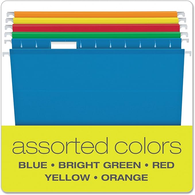Pendaflex Extra Capacity Hanging File Folders, Letter Size, Reinforced, 2 Inch Expansion, Assorted Colors, 25 Per Box (4152X2 ASST)