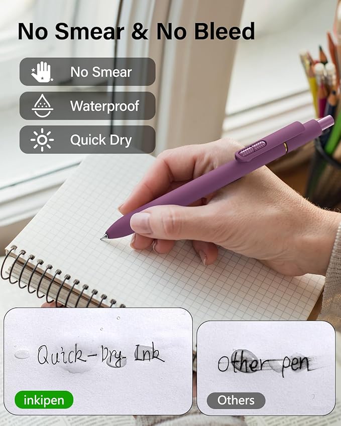 inkipen- 8 Pack Pens, Gel pens Black Ink, Fine Point(0.5mm),Quick-Drying Smooth Writing,School and Office Supplies （vintage color）