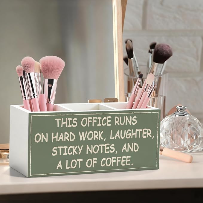 Green Funny Office Pen Pencil Holder, Office Humor Gifts Wood Desk Organizer and Accessories, Funny Coworker Gifts for Women Men Pen Holder Desk Organizer for Office Tabletop