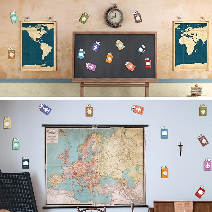 Junkin 60 Pieces Travel the Map Passports Mini Accents Passports Cutouts World Travel Bulletin Board Decorations for School Office Home Nursery Teacher Party Classroom Decor (Passport)