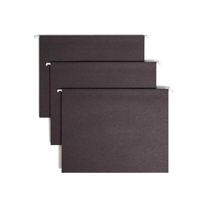 Smead Standard Hanging File Folders, 25 Count, Black, 1/5-Cut Adjustable Tabs, Letter Size (64062)