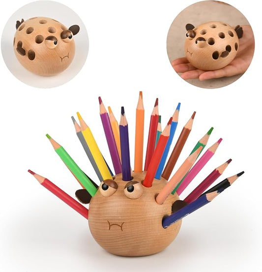 Damuzhi Pen Holder For Desk Pencil Holder Wooden Pufferfish- Funny Small Gifts For Kids, Unique Gifts For White Elephant Gift Steacher Gifts