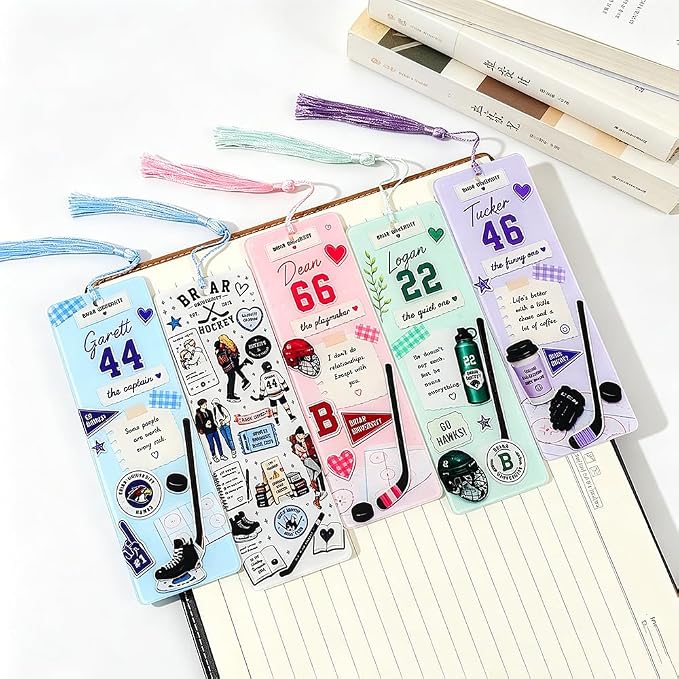 3 Pack Coquette Cherry Bookmarks Set, Cute Girly Acrylic Book Marks with Tassels, Funny Book Lover Gifts for Women (5PCS-Campus)