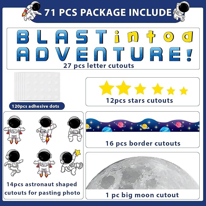 Outer Space Astronaut Bulletin Board Set Blast into A Learning Adventure Classroom Bulletin Board Decorations Planet Galaxy Astronaut Cutouts for Kids School Classroom Chalkboard Wall Decor