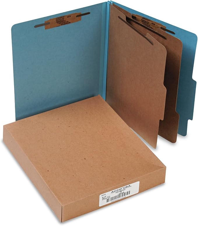 ACCO Classification Folders with Fasteners, Pressboard, 6-Part, Letter Size, Blue, 10 per Box (A7015026)