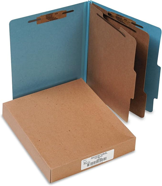 ACCO Classification Folders with Fasteners, Pressboard, 6-Part, Letter Size, Blue, 10 per Box (A7015026)
