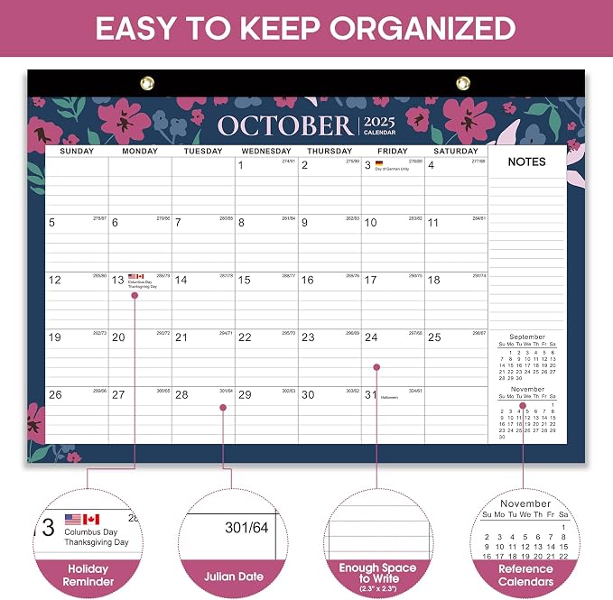 Desk Calendar 2026-2027, 21-Month Calendar Runs Unitl June 2027, Large 17" x 12" Monthly Desktop & Wall Calendar for Home & Office - Twilight Petals
