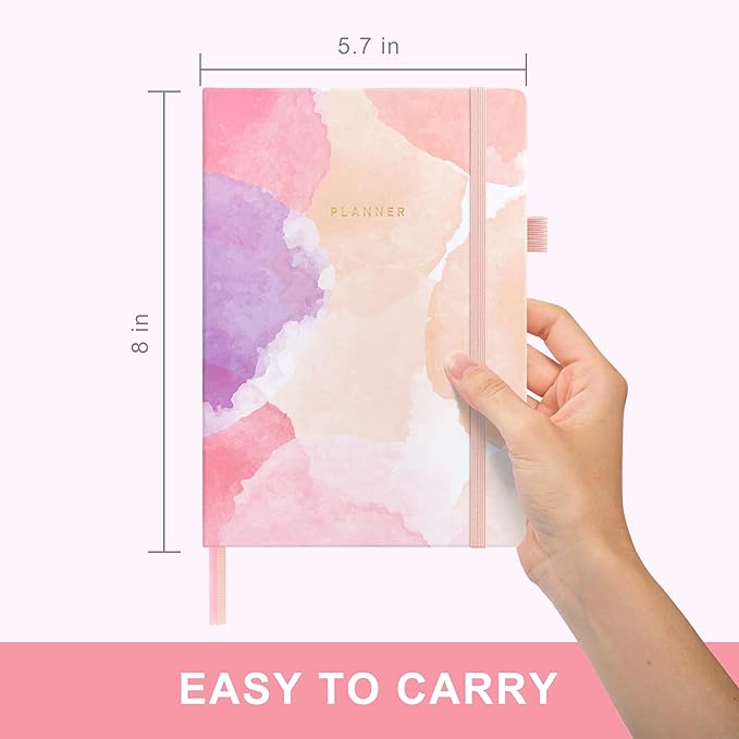 And Per Se Undated Weekly Planner 2026, A5 size Leather Hardcover Planner with Goals & Habit Tracker – ADHD Planner & Productivity Journal (Blush Watercolor)