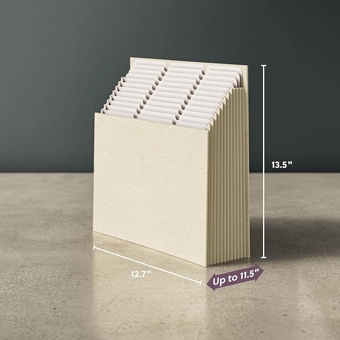 Smead Expanding 12-Pocket Stadium File, 12.75" x 13.75" x up to 11.75", Beige Natural Linen (70226)