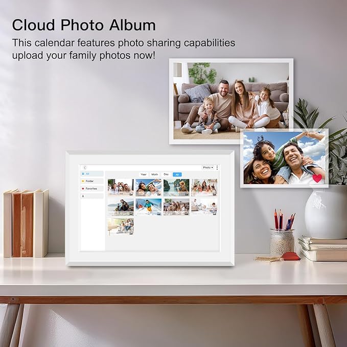 Fotocube 10.1" Digital Calendar Wall Planner Chore Charts and To Do List HD Smart Touch Screen Interactive display Desk Calender for Family Schedules Built-in Digital Photo Frame Function (White, 10.1 inch)