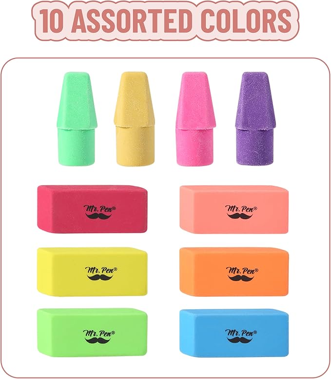 Mr. Pen- School Eraser Combination Set, 66 Pack, Neon Colors, Latex Free Erasers for School, Office, Art Sketching, Homework, Exams, Clean Smudge-Free Correction