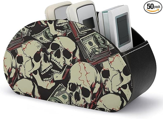 Skull Dollar Print Remote Control Holder Remote Organizer Storage Box for Multi-Media Controllers with 5 Compartments for Cosmetics Office Supplies