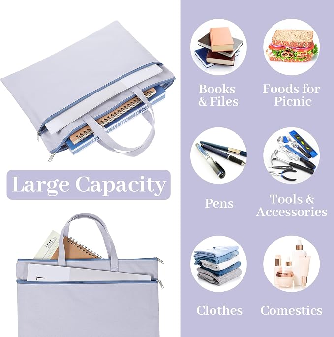 Yolev Large Zipper Pouch with Handle Purple Art Organizer Bag 12.99 x 9.44 Inch Needlepoint Bag Reusable Double Pocket Document Bag for School Travel Office Cross Stitch Arts Embroidery Supplies