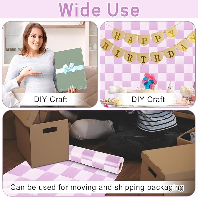 Purple Checked Bulletin Board Roll Reusable Waterproof Erasable Pastel Purple Background Poster Non-Woven Fabric Bulletin Board Roll for Back to School Classroom Decor Wrapping Paper 15.55" x 20ft