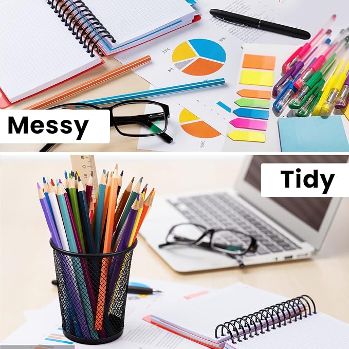 QYH Mesh Pencil Holder Metal Pen Cup Black for Desk, 6 Pack Office Desk Organizer for Business, School & Home