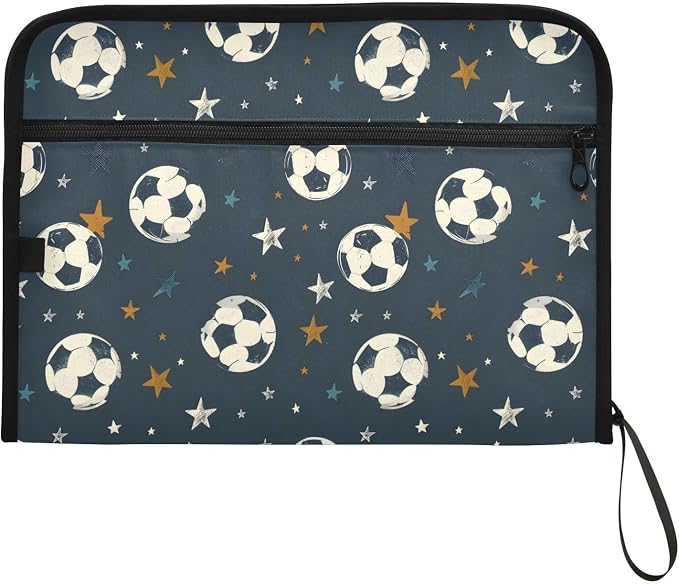 Expanding File Folder Soccer Black Accordion File Organizer 13 Pockets Document Organizer with Zipper Labels A4 Letter Office Storage
