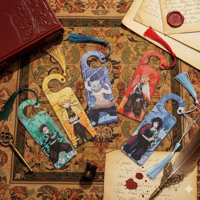 5PCS Anime Demon Bookmark Set, Tanjiro Hashira Acrylic Bookmarks for Readers, Students, Anime Fans, Book Lovers, Reading Accessories (5pc Hashira)