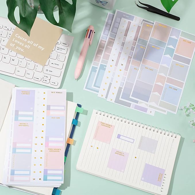 24 Sheets Pastel Functional Planner Stickers with Elbow Tweezer Mixed Metallic Functional and Elegant Stickers for Planners Notebooks Budgeting(Lovely Color)