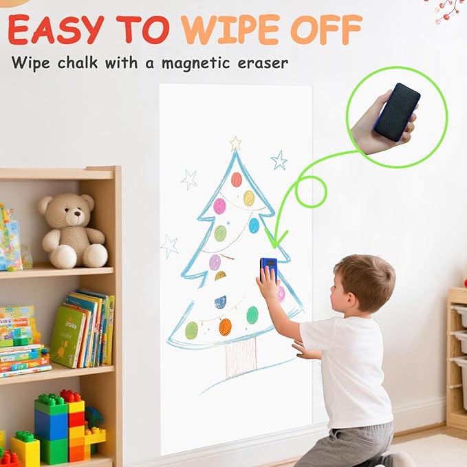 Magnetic Wall Decal 47.2x17.5 Inch White Magnetic Chalk Board Sticker Magnet Chalkboard for Wall Peel and Stick Self Adhesive Blackboard for Playroom Home Office