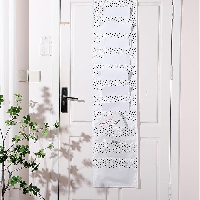 MotiMind 10 Pockets Wall Hanging File Folders File Storage Pocket Chart for Classroom Hanging Wall Organizer with 2 over the Door Hangers, 58" x 14" for School Classroom Office Home(Boho)